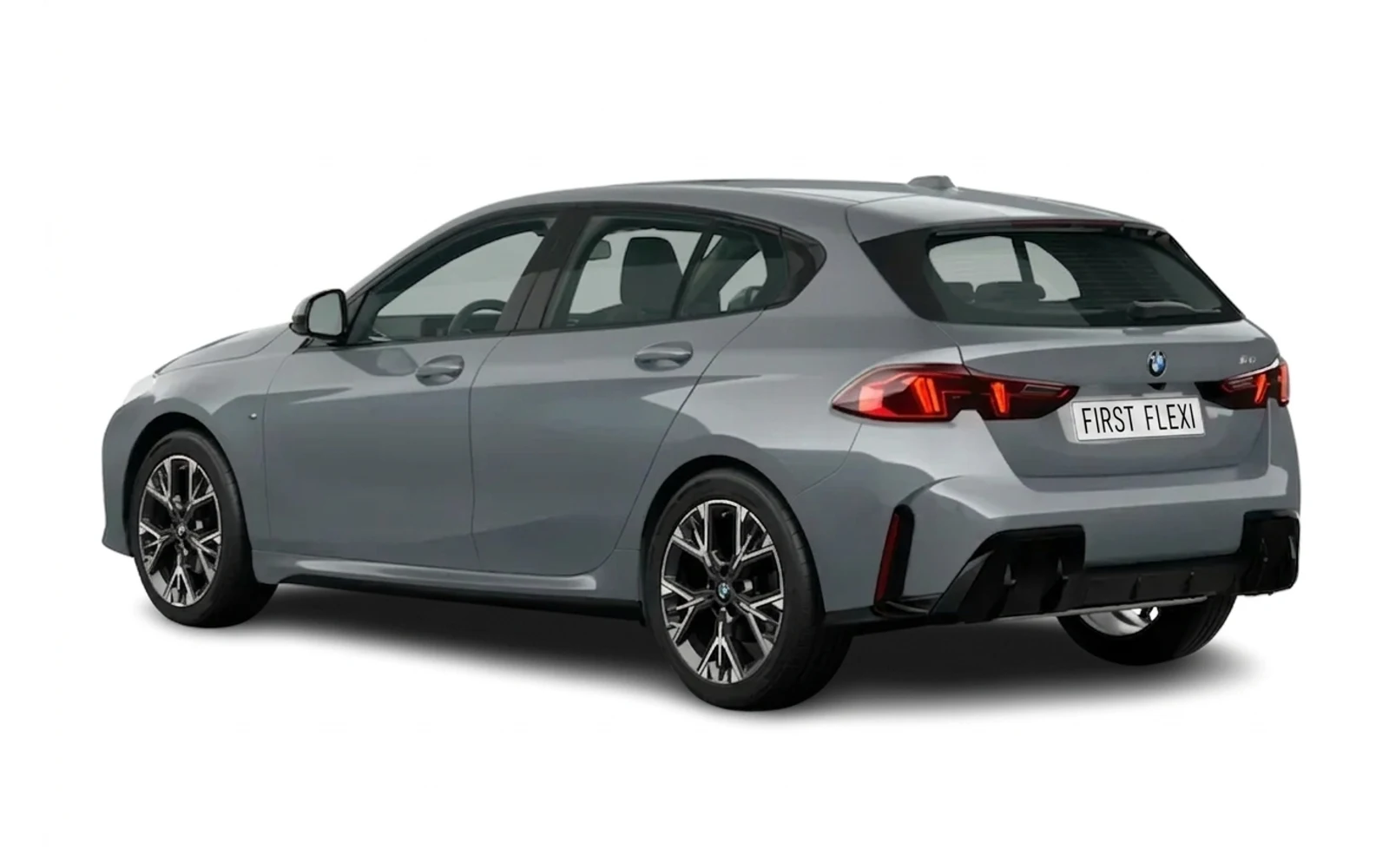 Silver BMW 1 Series hatchback shown from a rear-side viewpoint.