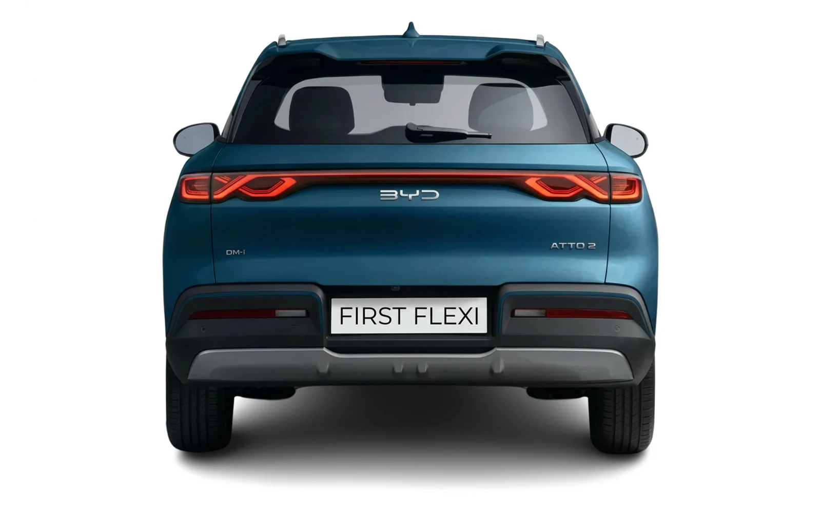 Rear view of a blue BYD Atto 2 electric SUV.