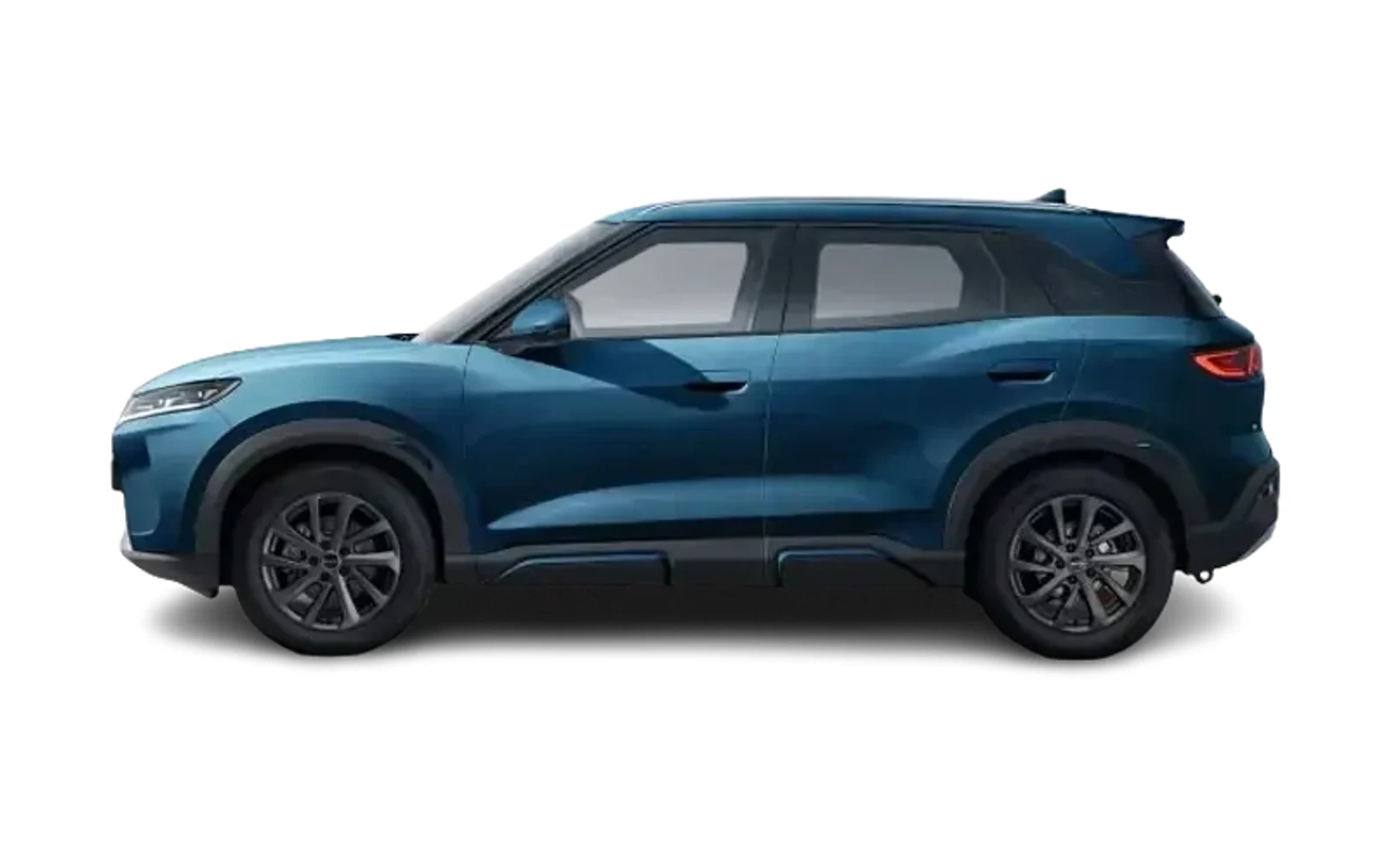 Side view of a blue BYD Atto 2 electric SUV.