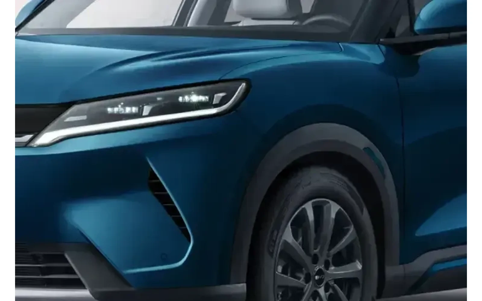 Blue BYD Atto 2 front quarter view.