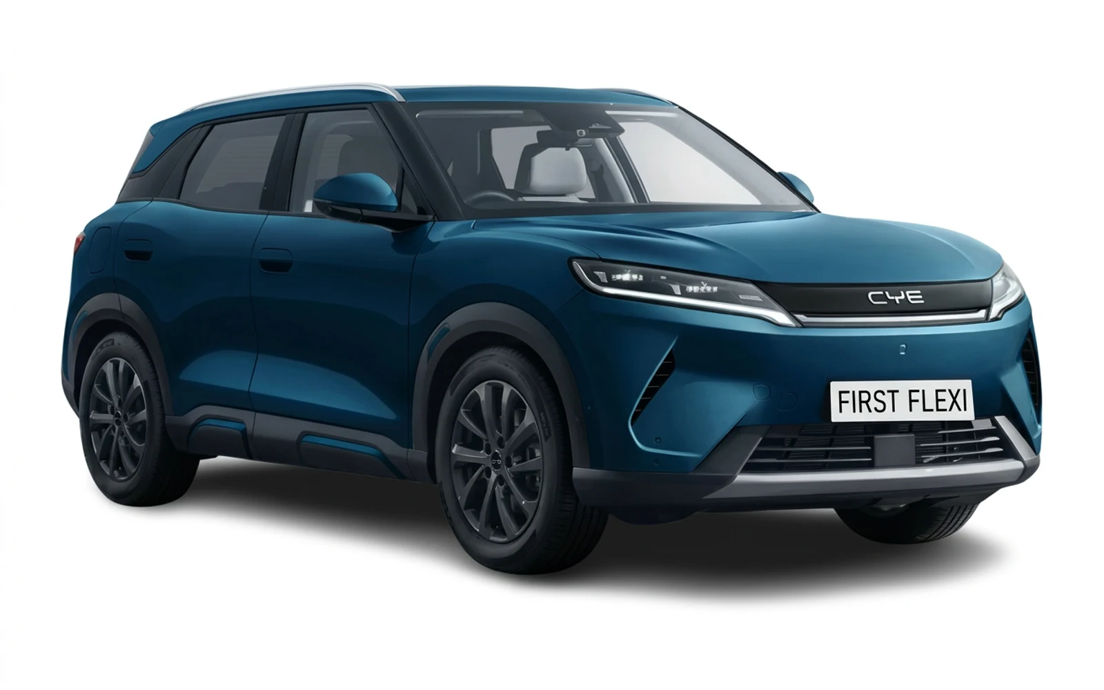 A blue BYD Atto 2 is shown from a front three-quarter angle.