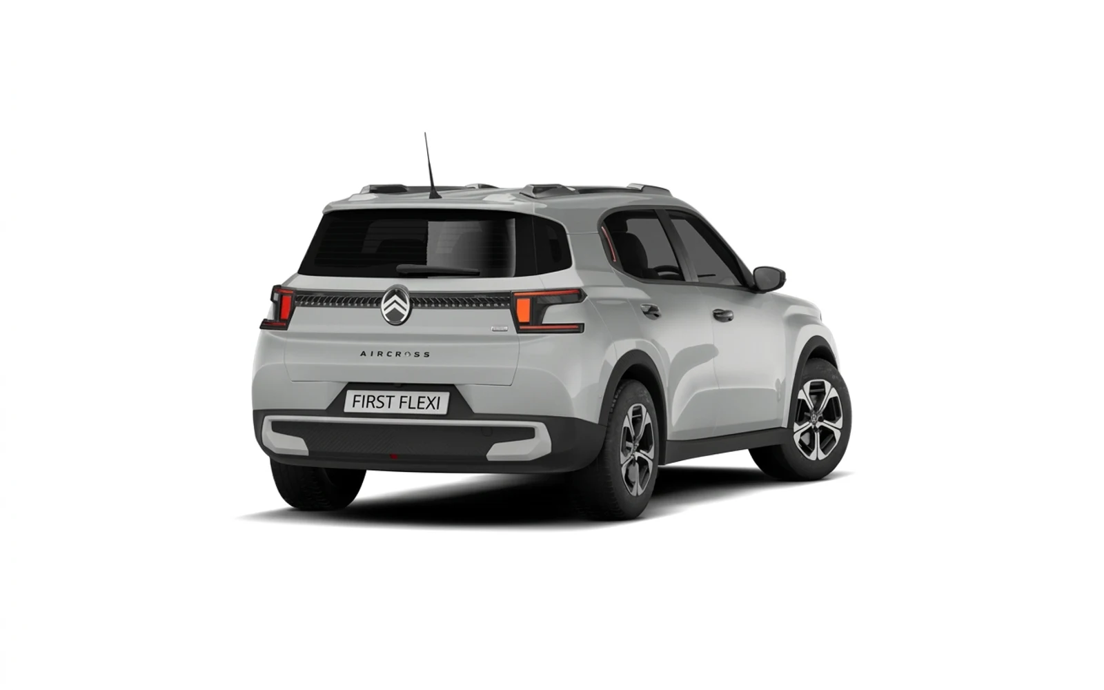 Rear three-quarter view of a silver Citroen C3 Aircross.
