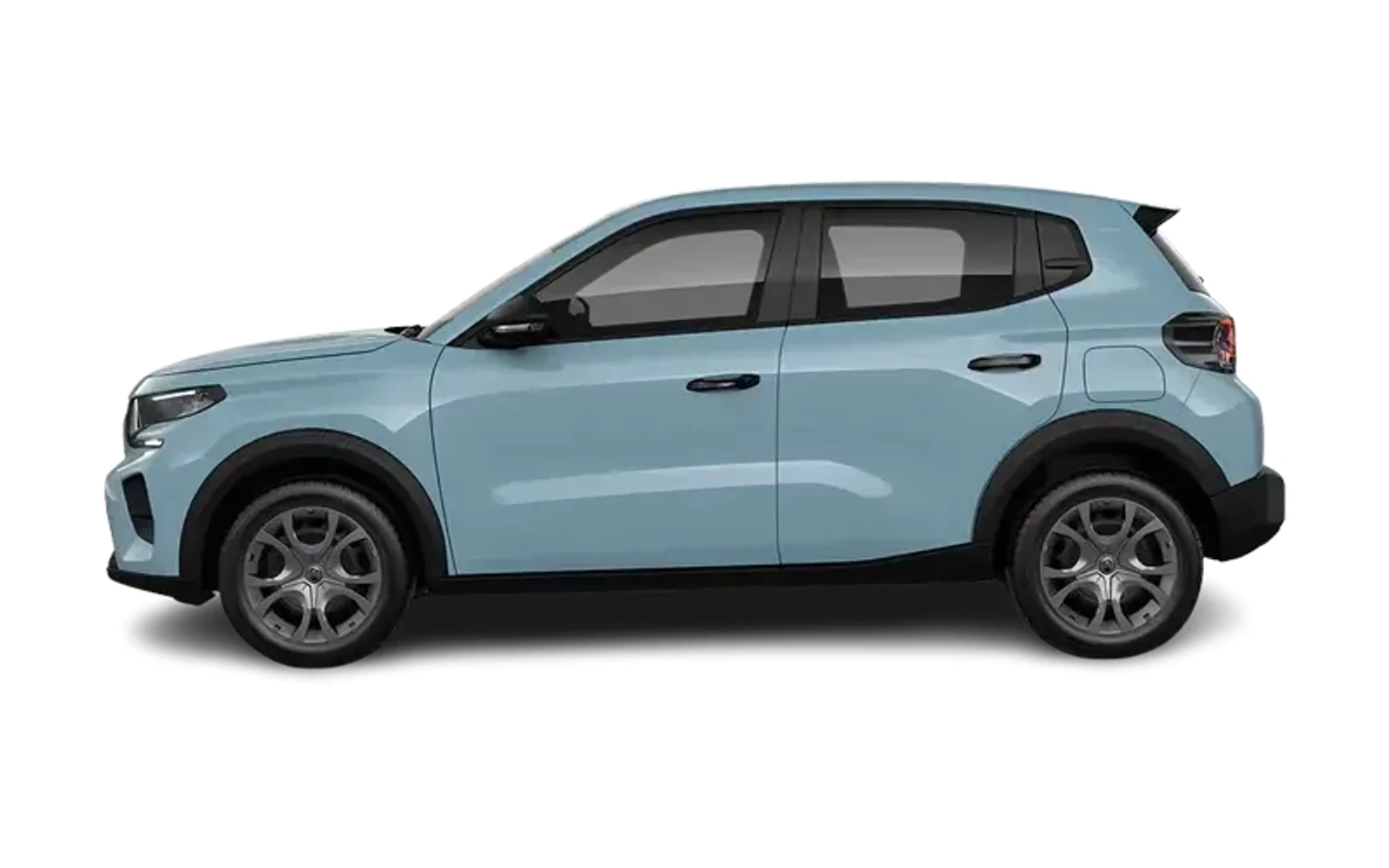 Side view of a light blue Citroen C3.