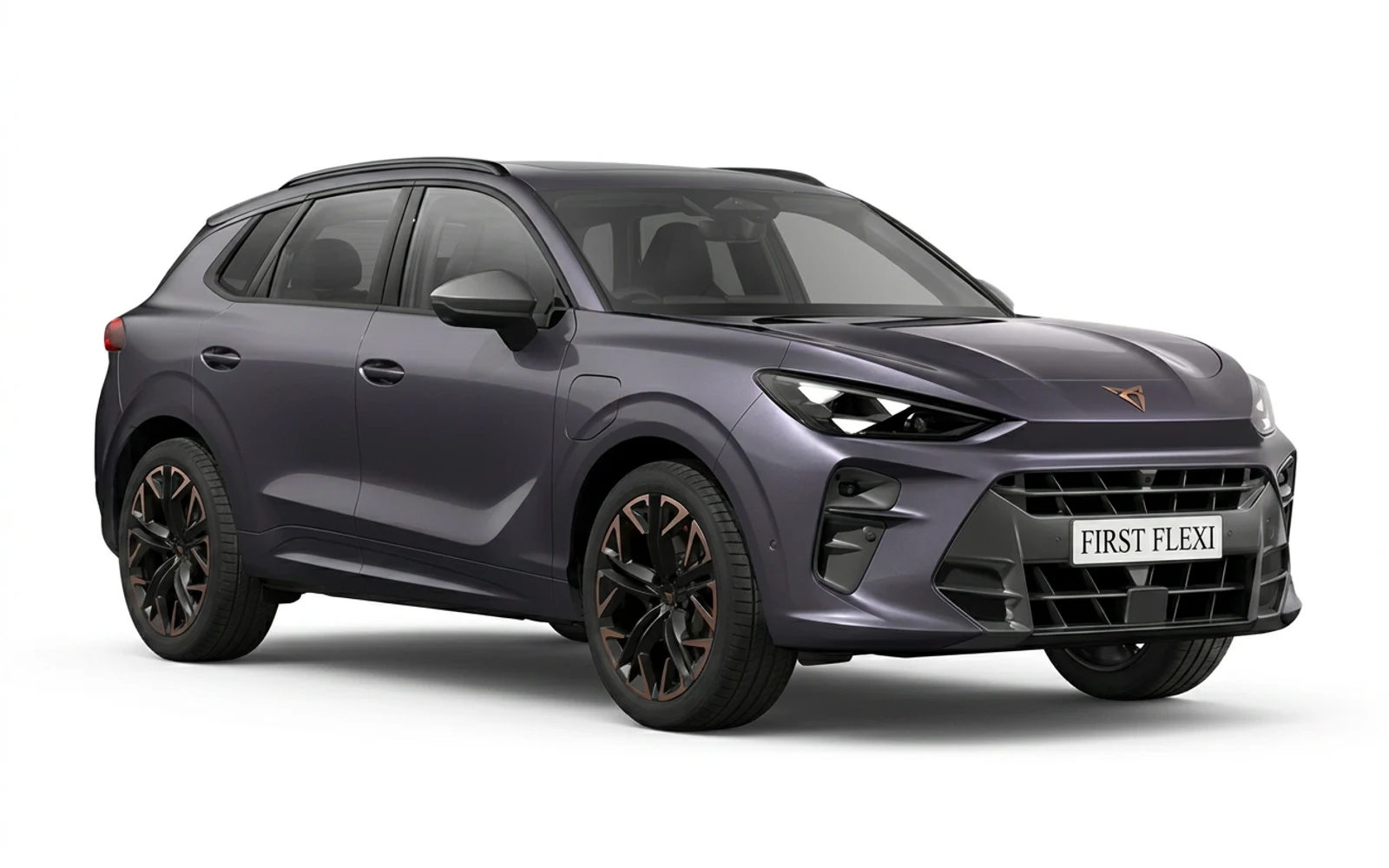 A dark grey Cupra Terramar SUV is shown from a three-quarter front view.
