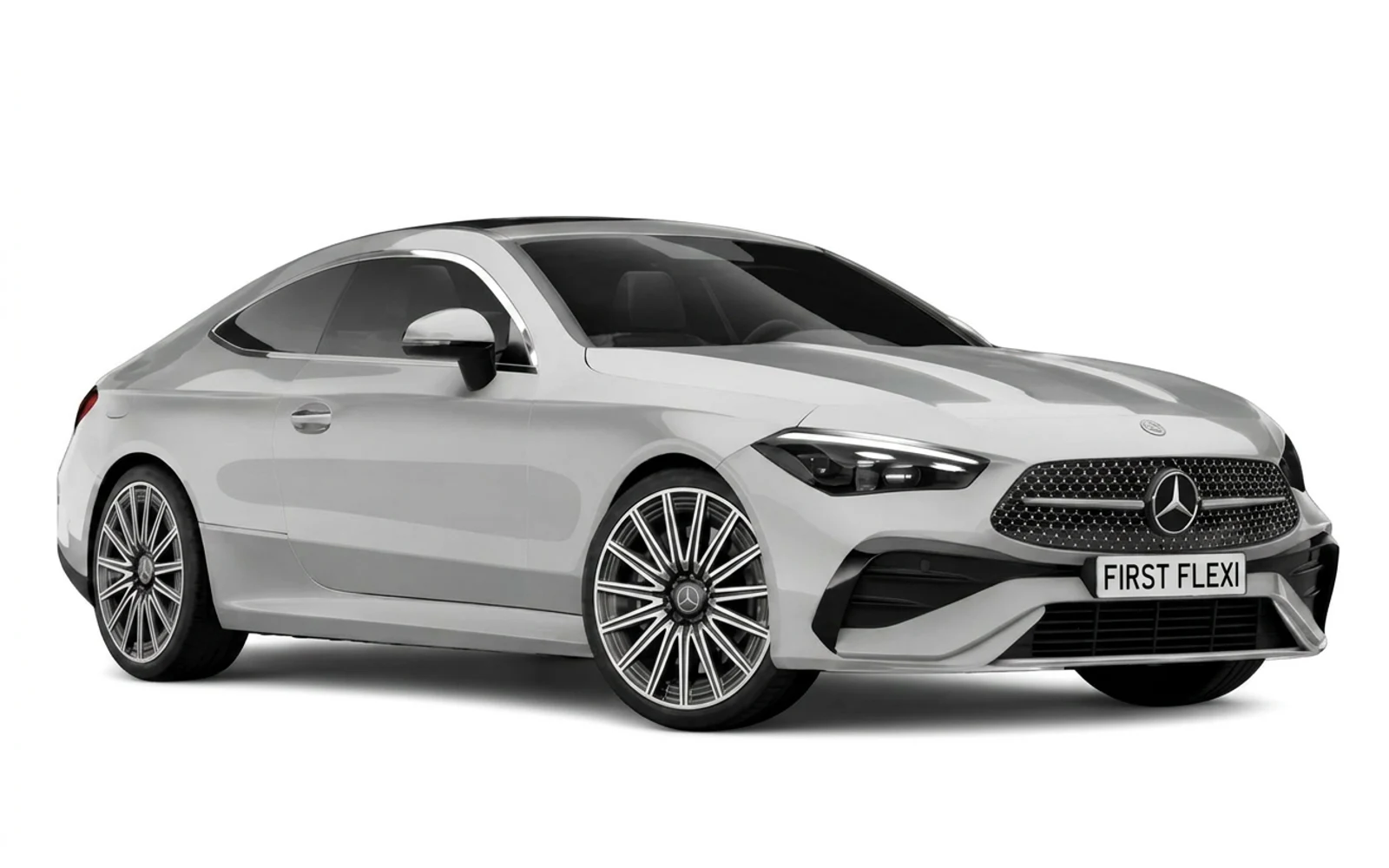 Silver Mercedes-Benz CLE coupe shown from the front three-quarter view.