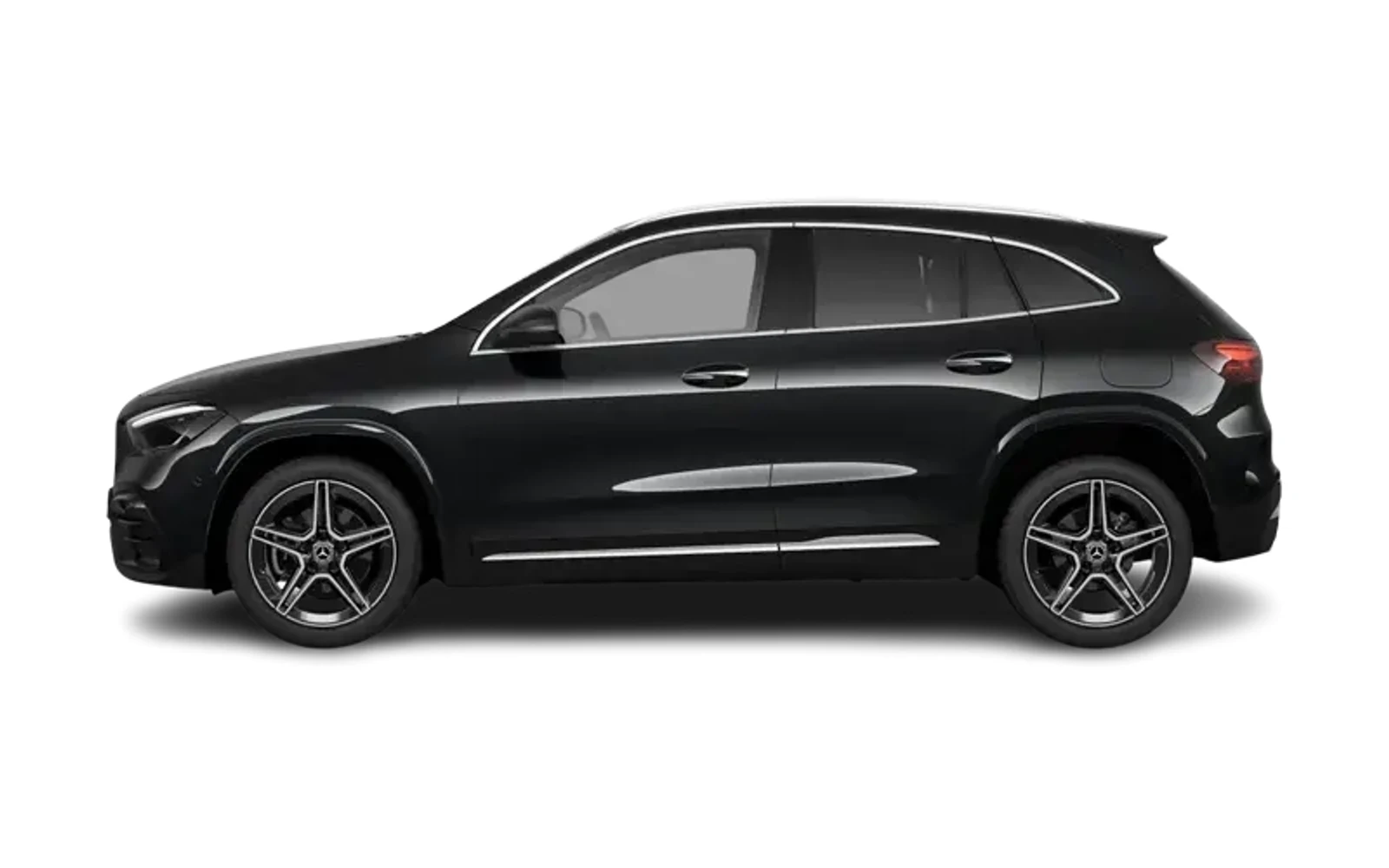 Side view of a black Mercedes-Benz GLA on a white background.