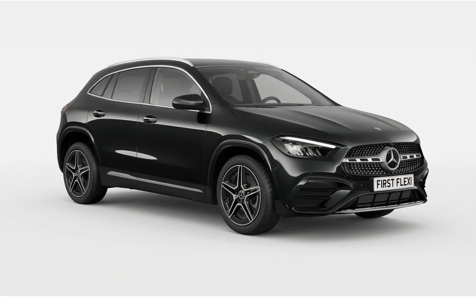 Black Mercedes-Benz GLA shown from the front three-quarters angle.