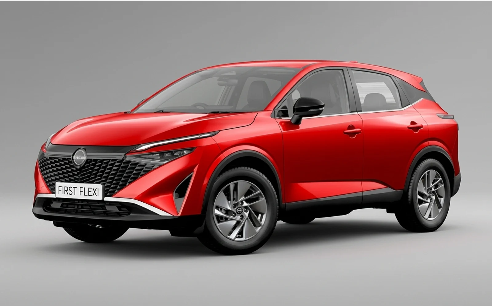 Front 3/4 view of a shiny red Nissan Qashqai