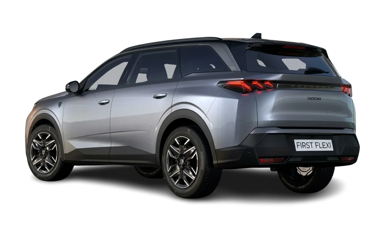 Silver Peugeot 5008 from the rear three-quarter view.