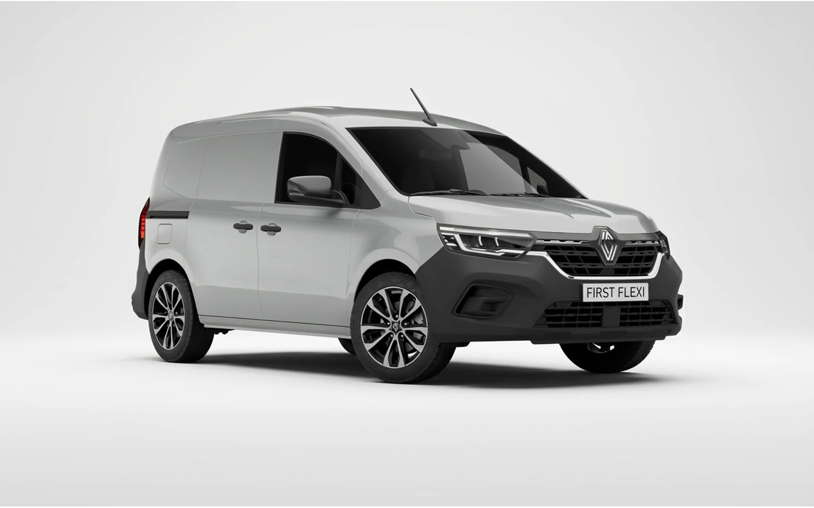 Silver Renault Kangoo van shown from a three-quarter front view.