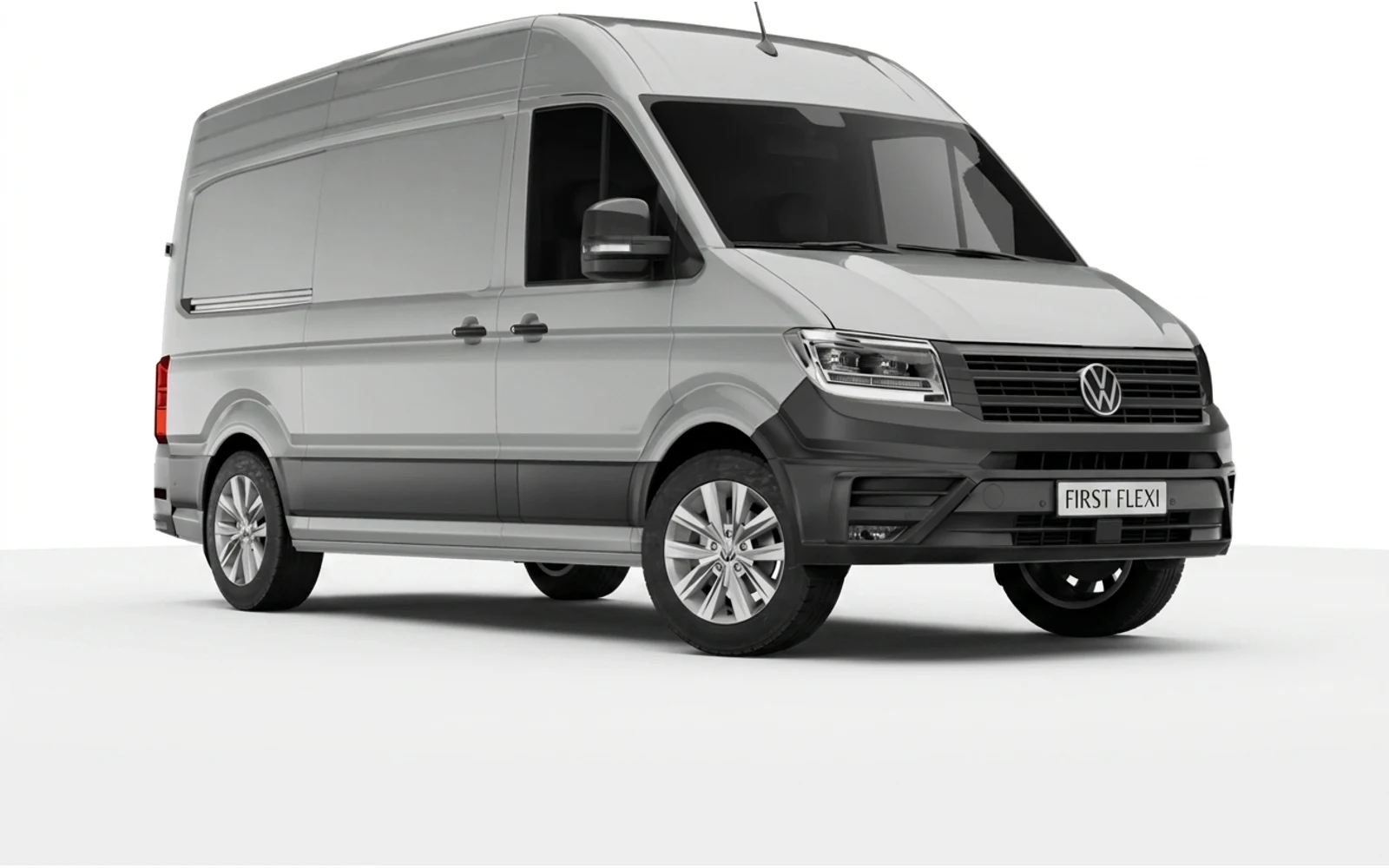 Silver Volkswagen Crafter CR35 van viewed from the front right side.
