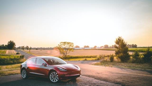 Model 3 Tesla in the sunshine