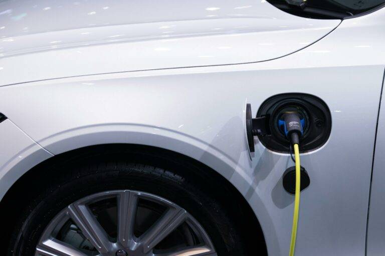 White electric car charging