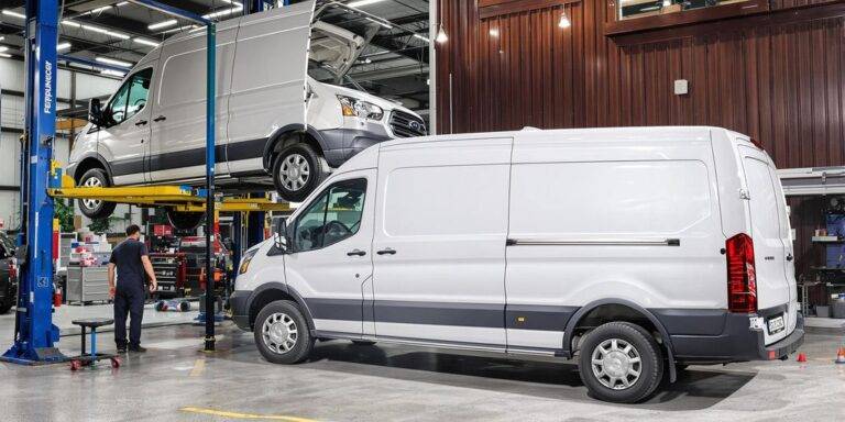 A van being lifted and a new one on the ground