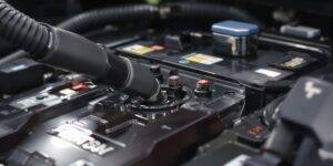 Electric car battery with charging cable.