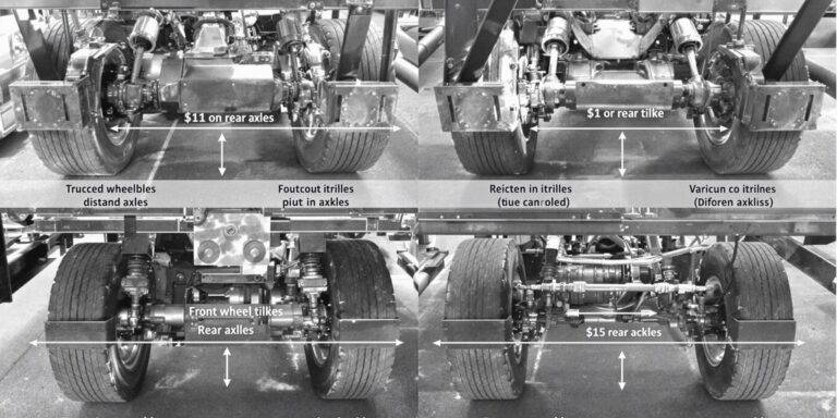 Close-up of different vehicle wheelbases.